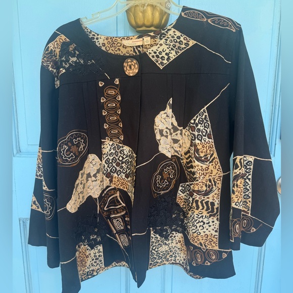 Choices Black and Tan Patterned Jacket - Picture 1 of 7